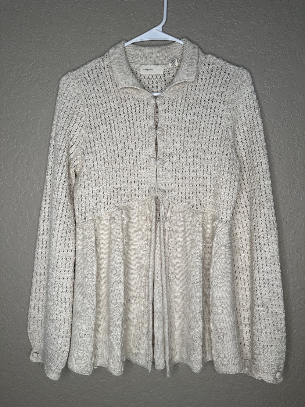 Anthropologie Sleeping On Snow Textured Babydoll Cardigan Sweater
